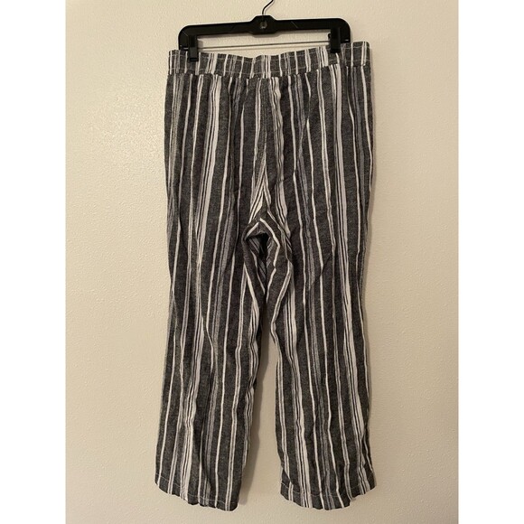 Women’s Linen Blend Pants Briggs  XL Gray And White Elastic Waist W/Pockets - Picture 2 of 4